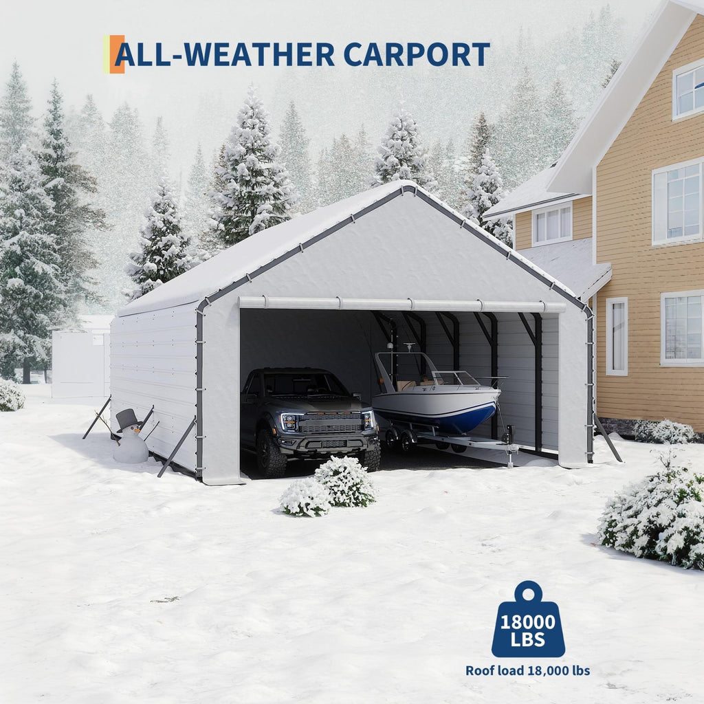 Garvee Galvanized Steel Roof Panel Kit, 16-Piece 27-Gauge Ribbed Sheets in Cream for 20 x 20 FT and 20 x 25 FT Carports, Garages and Patio Awnings