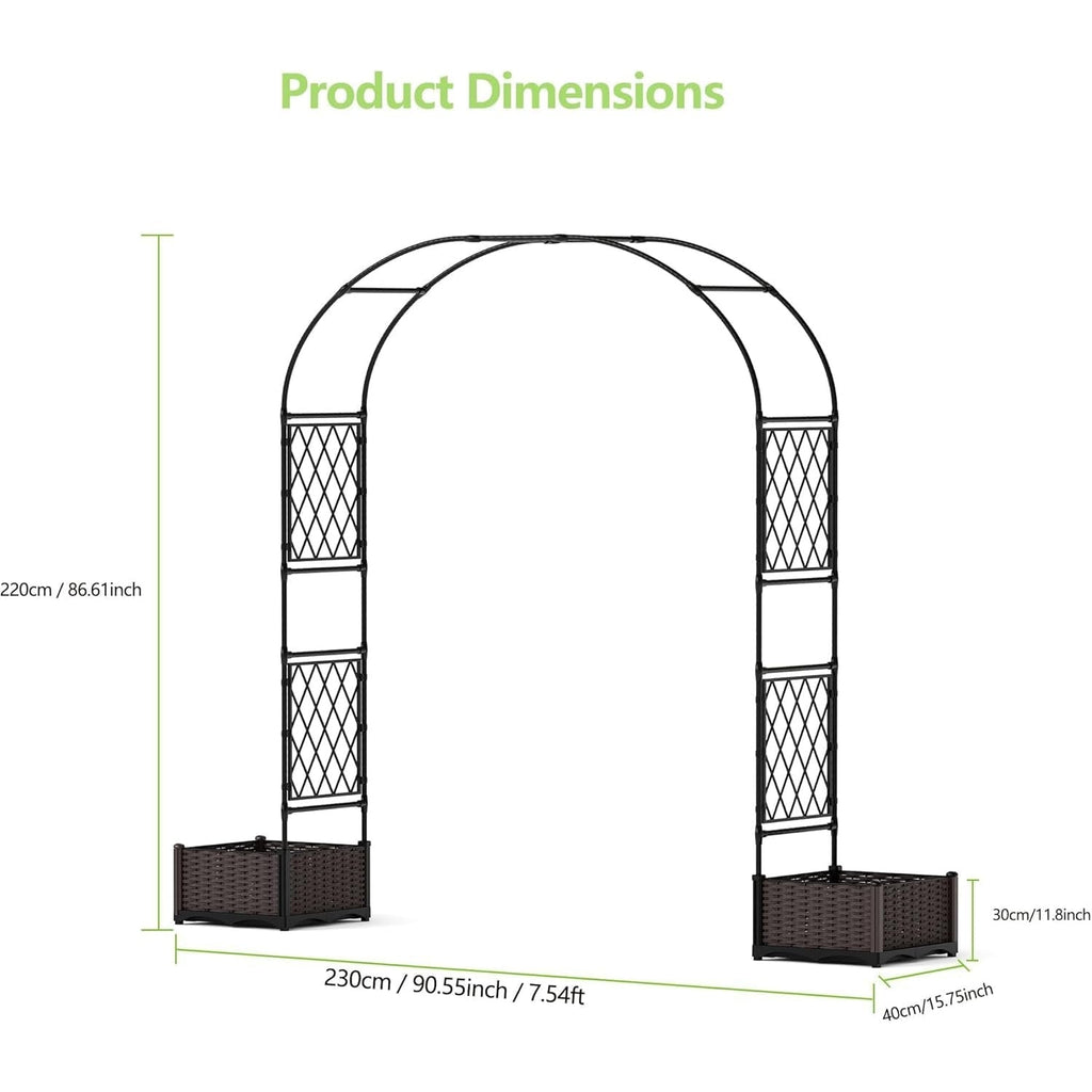 Garvee 90.5" Garden Arbor with 2 Planter Boxes, PE Coated Metal Garden Arch Trellis for Climbing Plants, Decorative Archway Wedding Arch Frame, Weather-Resistant Arbor Trellis for Lawn Backyard Yard