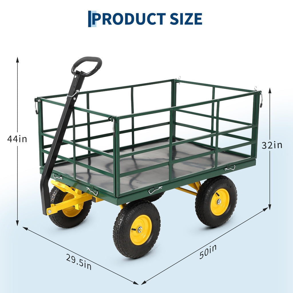 Garvee 1500 LB Garden Dump Cart with 13 in All Terrain Tires, 3-in-1 Yard Wagon Cart with Removable Side Panels, Heavy Duty Outdoor Metal Utility Wagon Yard Trailer for Outdoor Lawn, Yard, Backyard
