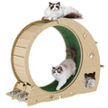 Garvee Large Cat Exercise Wheel for Indoor Cats - 4-in-1 Treadmill with Grazeing Post, 3-Level Jumping Tower & Carpeted Fashion Show - Quiet Spinner for Fitness & Entertainment - Wood Color
