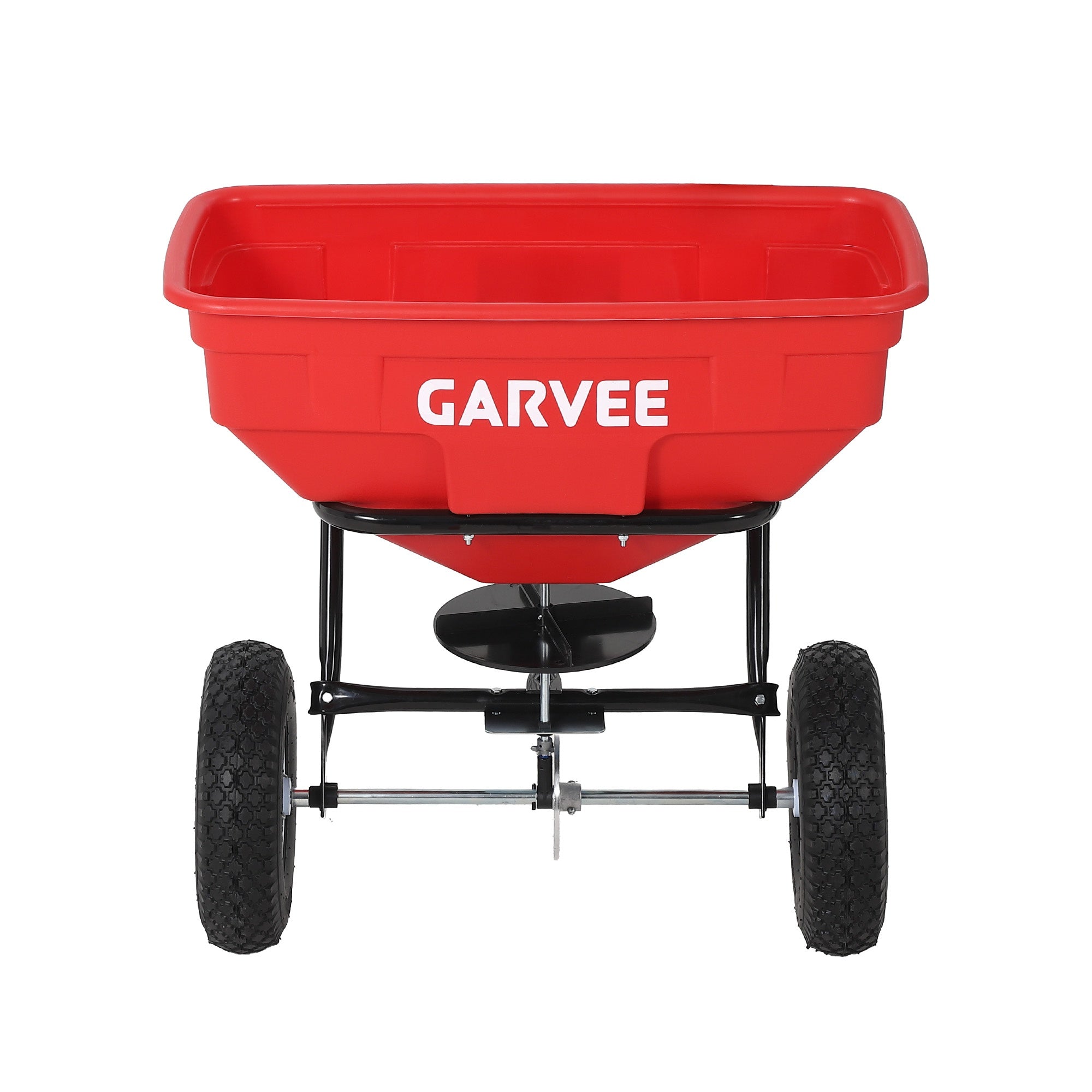 Garvee 130 lb Tow-Behind Broadcast Spreader, Heavy-Duty Lawn & Garden Spreader with 0–12 ft Coverage, Universal Hitch, 13" Pneumatic Tires & 20-Level Flow Control for ATV, UTV & Riding Mower, Red