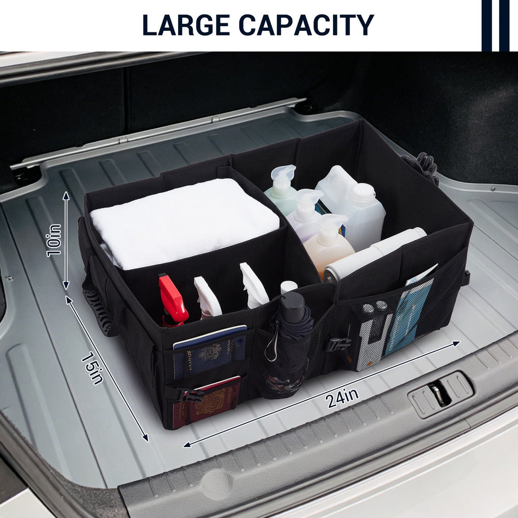 Garvee Large Capacity Collapsible Car Trunk Organizer - Durable Black Polyester Storage Bag - Keeps Car, SUV, Van Accessories Neat - Collapsible & Portable - Black 60.96*38.1*25.4cm