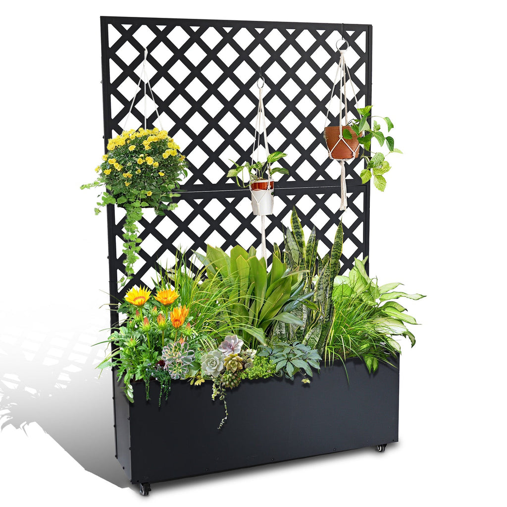 Garvee 73" x 46" x 12" Metal Planter Box with Trellis, Raised Garden Bed with Privacy Screen, Drainage Holes for Climbing Plants, Flowers & Vegetables, Black