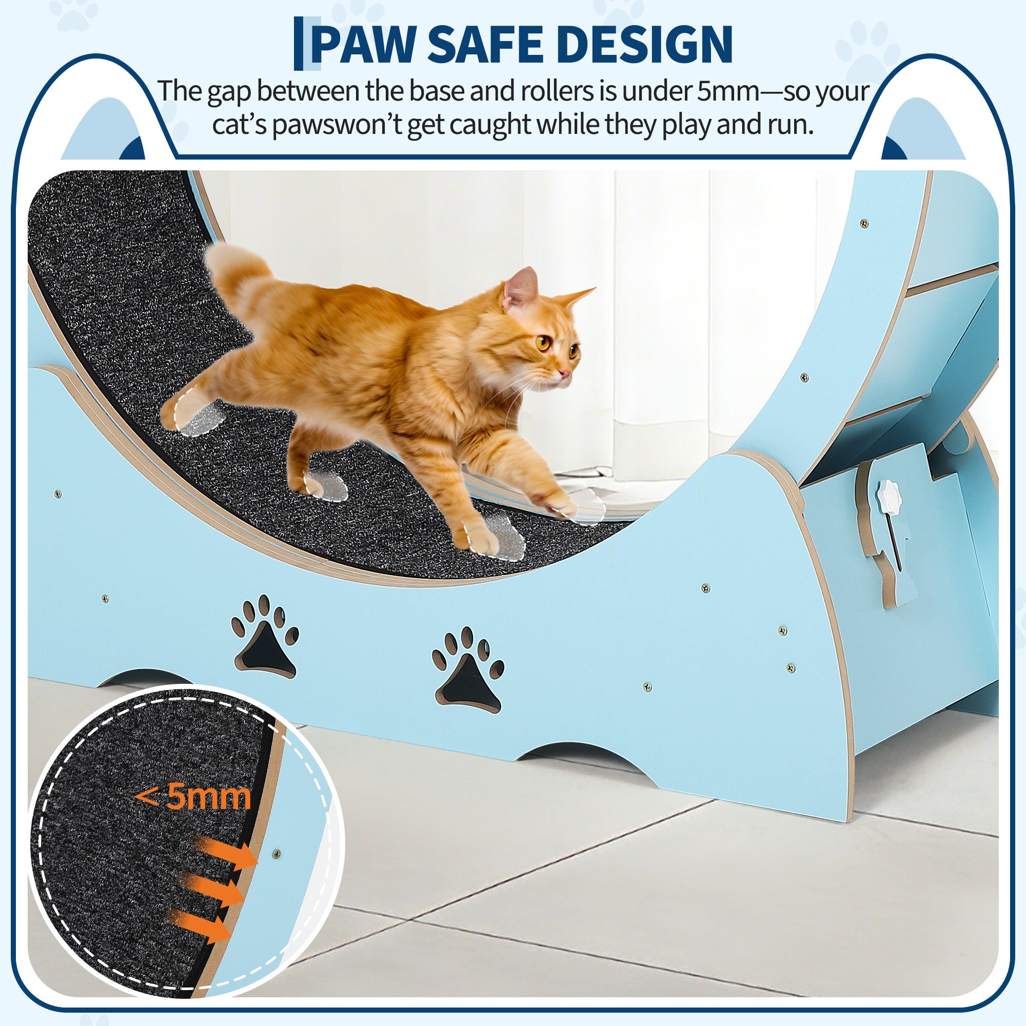 Garvee Low Noise Cat Exercise Wheel – Indoor Wooden Running Treadmill with Removable Carpeted Catwalk, Promotes Healthy Activity & Entertainment, Plume Teaser Toy Included – Mint Green