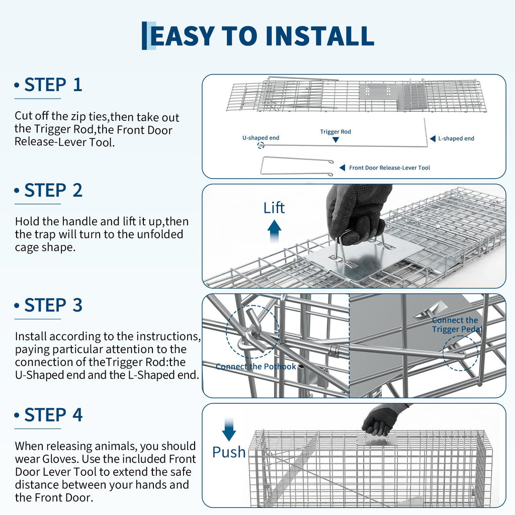 Garvee Heavy Duty Live Animal Trap Cage – Humane, Collapsible Steel, Sensitive Trigger, Easy Assembly – For Stray Cats, Raccoons, Skunks, Groundhogs, Armadillos – 36x10x12 in / 91.5x25.4x30.5 cm
