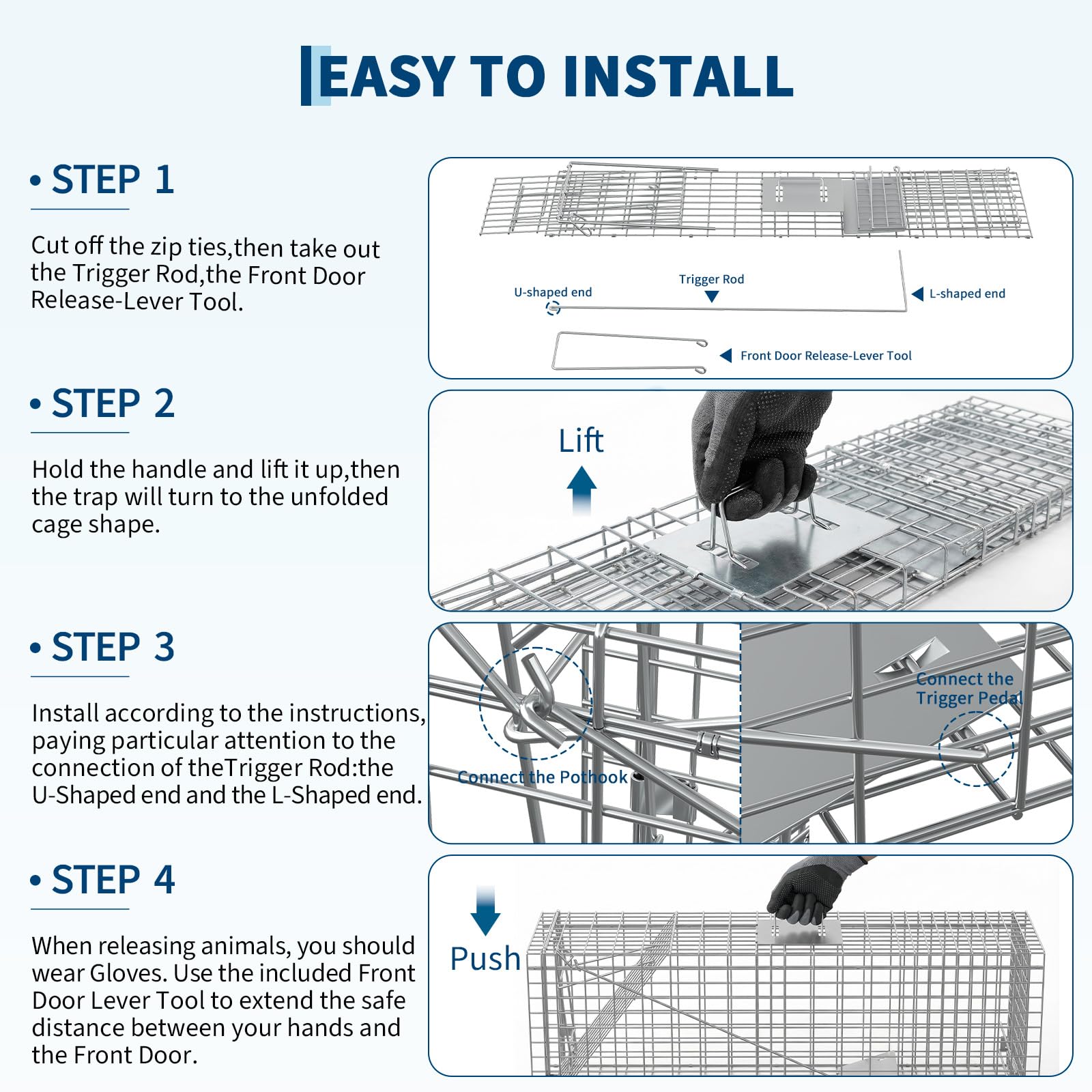 Garvee Heavy Duty Live Animal Trap Cage – Humane, Collapsible Steel, Sensitive Trigger, Easy Assembly – For Stray Cats, Raccoons, Skunks, Groundhogs, Armadillos – 36x10x12 in / 91.5x25.4x30.5 cm