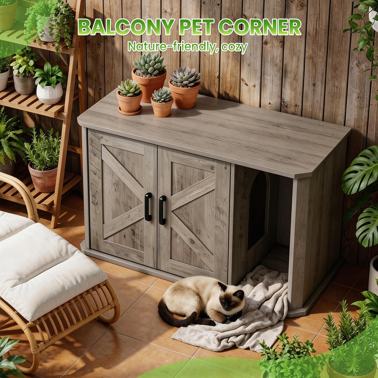 Garvee Modern Wooden Cat Litter Box Furniture – Double-Door Hidden Washroom Cabinet with Side Entry – Easy to Clean, Odor Resistant – Large Cat House End Table – Gray Color