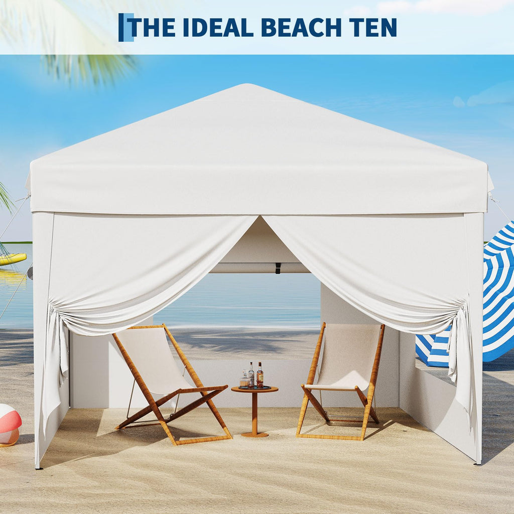 Garvee 10x10 Pop Up Canopy Tent with 4 SideWalls, Easy Up Canopy with 3 Adjustable Height, Outdoor Sun Shade with 4 Sandbags & Carrying Bag for Camping, Parties,Outdoor Events-White
