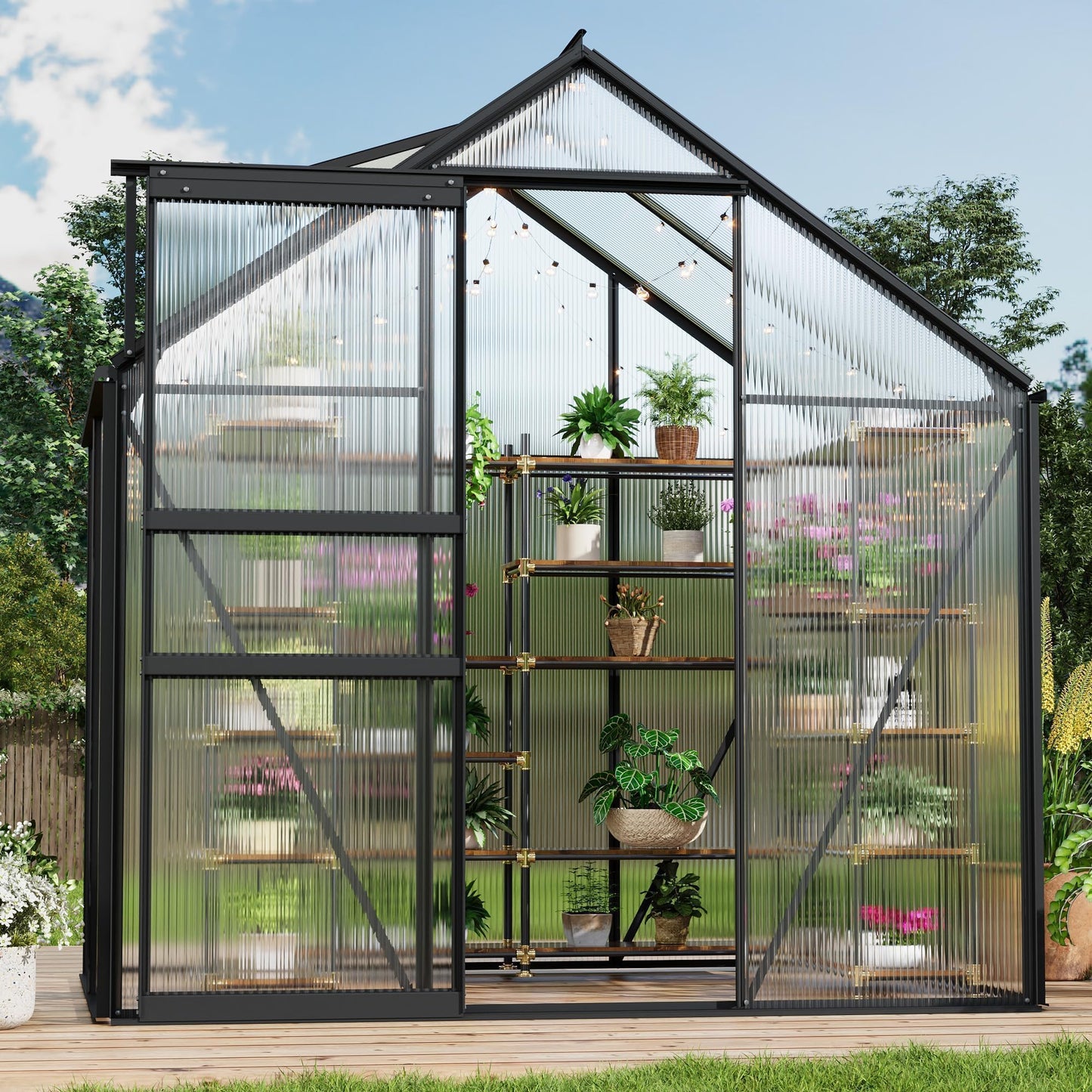 Garvee 6 x 4 FT Polycarbonate Greenhouse with Aluminum Frame, Sliding Door & Adjustable Roof Vent, Heavy-Duty Outdoor Greenhouse for Backyard, Garden, Patio