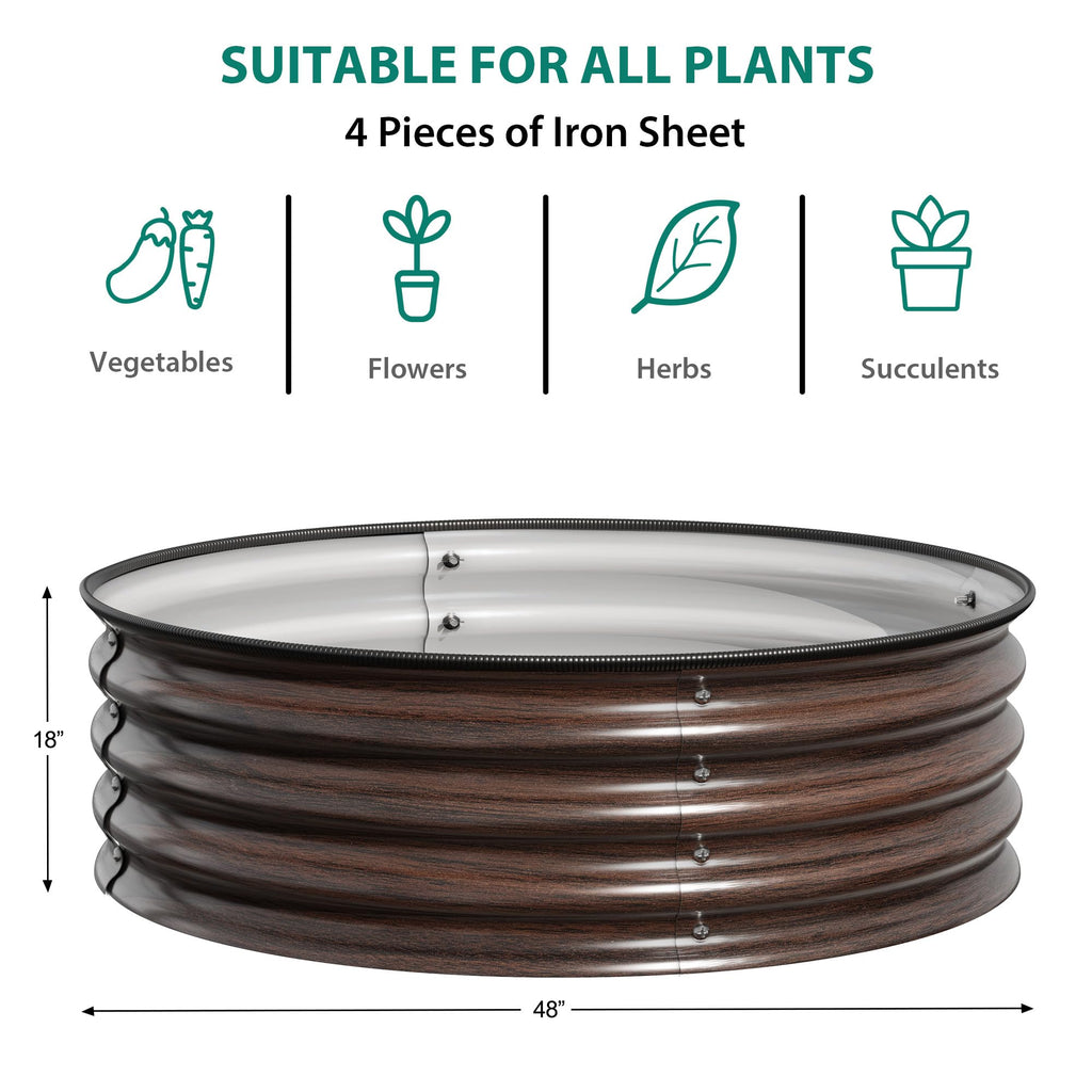 Garvee Round Raised Garden Bed, 4 x 1.5ft Galvanized Raised Boxes with Rust, Corrosion Protection, Easy Assembly, Safe Edge, Metal Garden Bed Kit for Planting Vegetables, Fruits, Flowers
