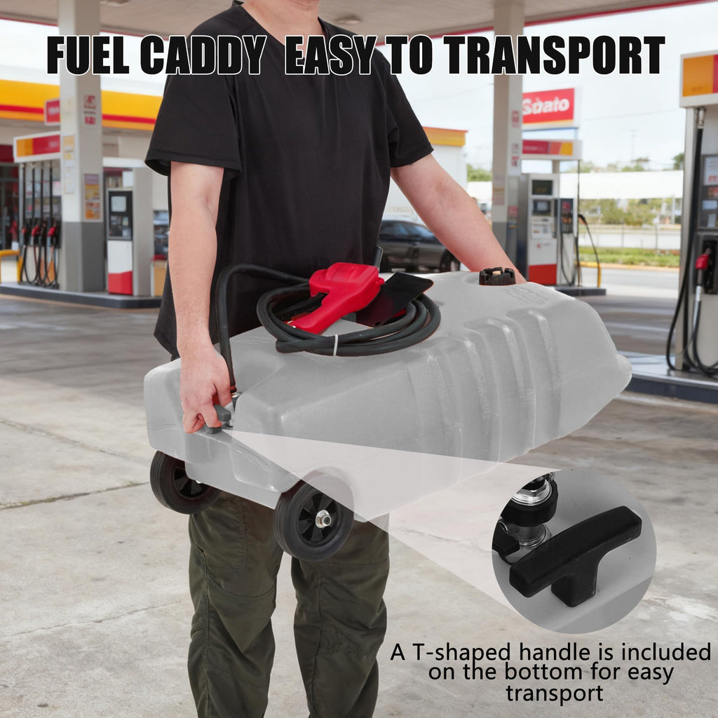 Garvee 14 Gallon Gas Can Fuel Caddy with Manual Pump, Leak-Proof Dual-Valve, HDPE Material, Wheels & 10ft Hose, for Cars & Boats, Grey