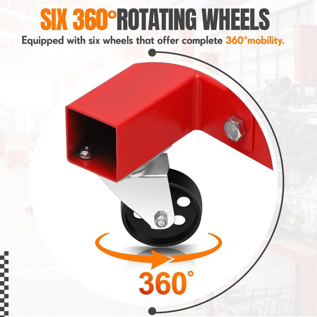 Garvee 2-Ton Engine Hoist - 4400 lbs Folding Hydraulic Cherry Picker, Heavy-Duty Shop Crane with 6 Caster Wheels and 4 Adjustable Boom Positions for Warehouse, Garage, and Workshop, Red