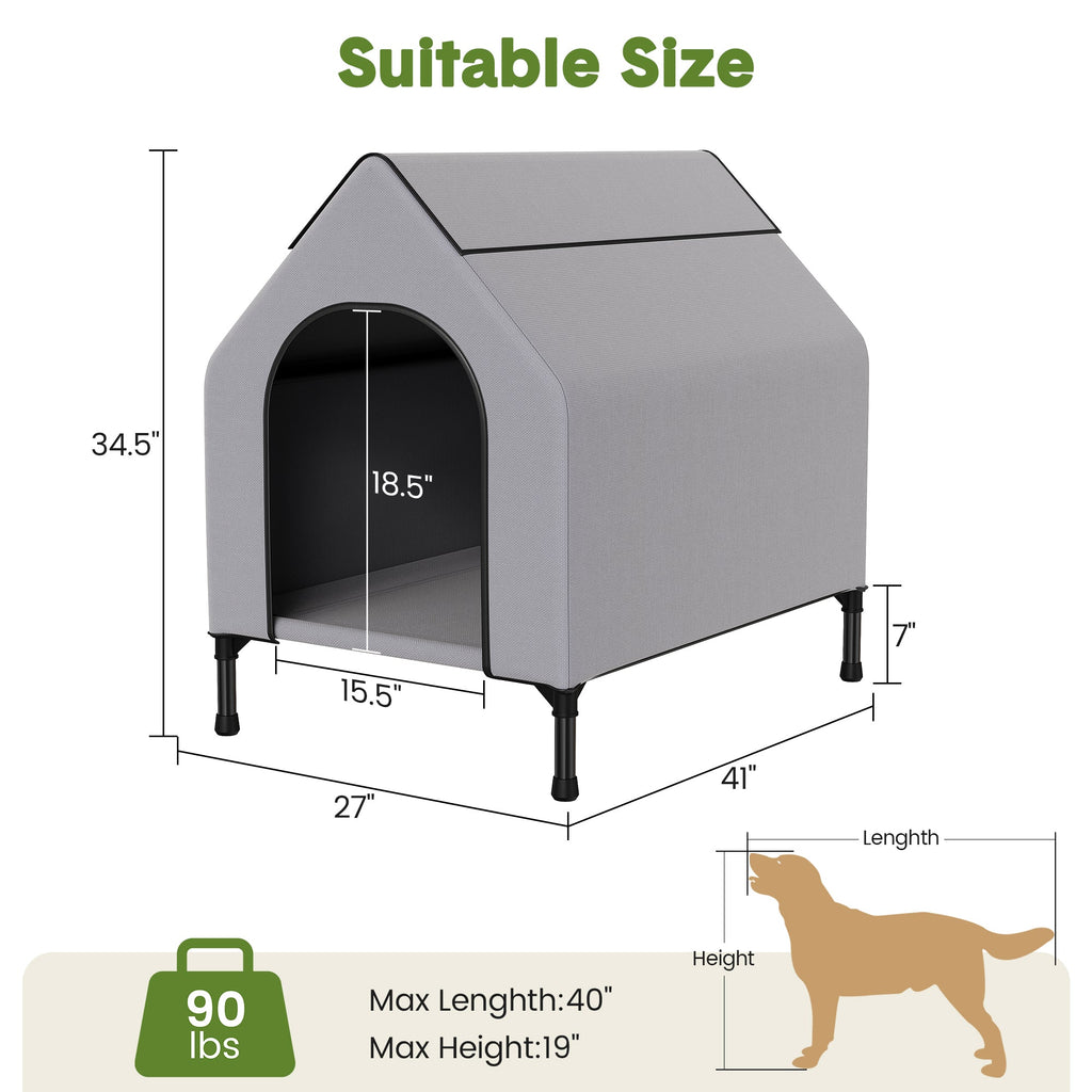 Garvee Dog House Outdoor Weatherproof 600D Oxford Canopy, 2 Top Windows, Breathable Mesh Fabric Bed, Dog Tents Shelter Kennel, Medium Dog House for Outdoor Indoor, Gray