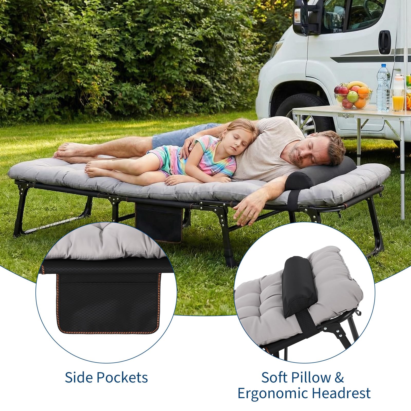 Garvee Portable Camping Cot for Adults, Heavy Duty Folding Bed with Thick Mattress Max 400LBS, Sleeping Cot for Camping, Travel, Home & Guest, Grey