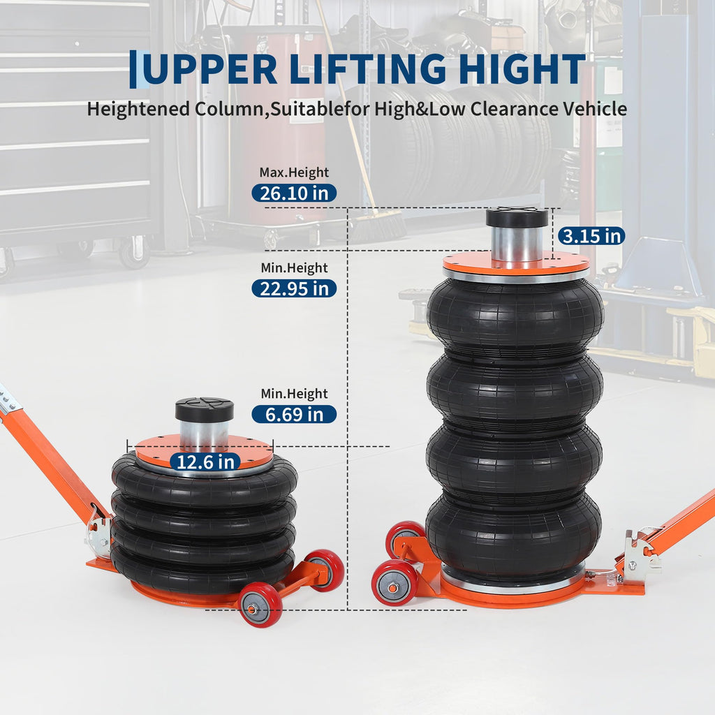 Garvee 6 Ton Air Jack, 13227 lbs Quadruple Bag Pneumatic Jack with Heightened Column, Adjustable Handle, and Thick Rubber Pad, Lifts up to 26", 2-5 Seconds Fast Lifting for Cars and Trucks