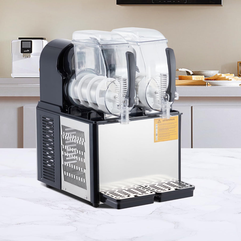 Garvee Commercial Slushie Machine - 4L*2 Capacity, Triple-Tank Options, Stainless Steel, Self-Cleaning, High-Speed Mixing - Ideal for Cocktails, Frozen Drinks, Coffee, Bars, Restaurants, Home,Black