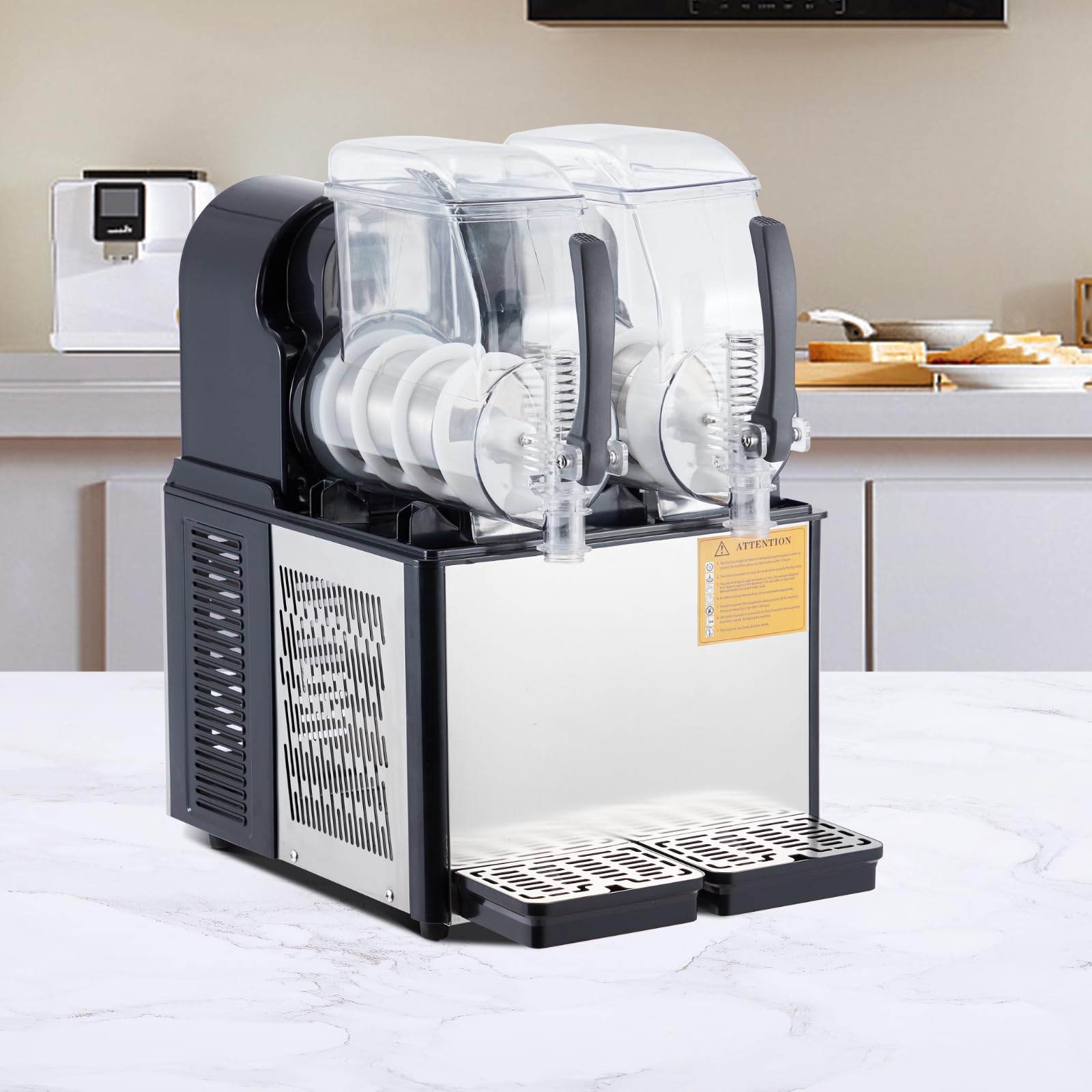 Garvee Commercial Slushie Machine - 4L*2 Capacity, Triple-Tank Options, Stainless Steel, Self-Cleaning, High-Speed Mixing - Ideal for Cocktails, Frozen Drinks, Coffee, Bars, Restaurants, Home,Black