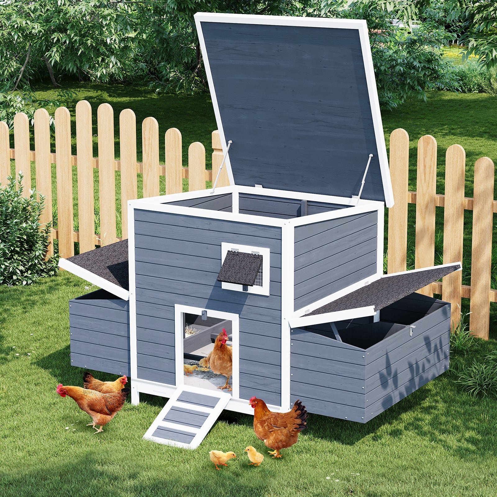 Garvee Large Wooden Small Animal House Outdoor, Weatherproof Pet Shelter for Rabbits, Chickens, Ducks & Small Pets with Nesting Box & Lockable Doors
