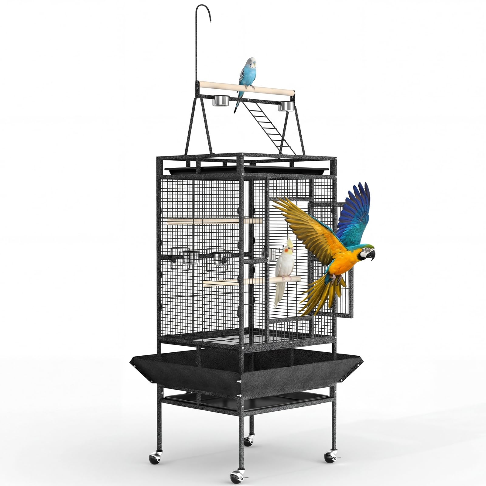 Garvee Extra Large 82" Parrot Cage with Play Top & Rolling Stand, Heavy Duty Wrought Iron Aviary – Spacious, Secure, Easy to Clean – Removable Tray & Rope Perch – Ideal for Parrots, Parakeets