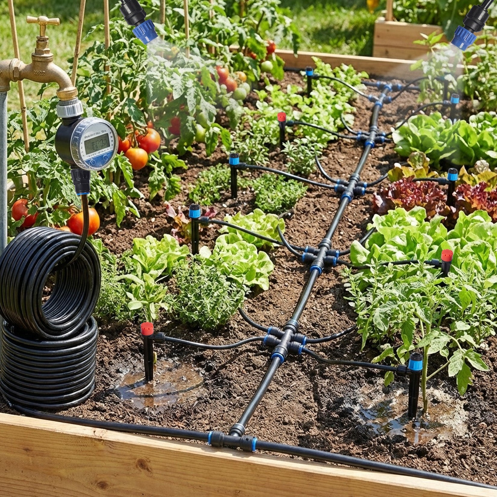 Garvee Automatic Drip Irrigation System Kit - 1/2" & 1/4" Tubing (33ft/200ft) - Adjustable POM Nozzles - Easy DIY Watering for Garden, Lawn, Greenhouse, Potted Plants - Black