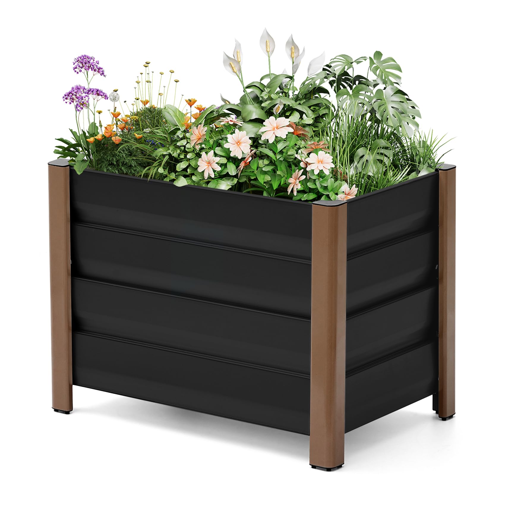 Garvee 2' × 1.3' × 1.5' Aluminum Raised Garden Bed, Deep Planter Box with Drainage Holes, Gray