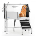 Garvee 46 Inch Stainless Steel Dog Washing Station with Walk-in Ramp, Heavy Duty Pet Grooming Bathtub, Brushed Finish, Right Opening Door