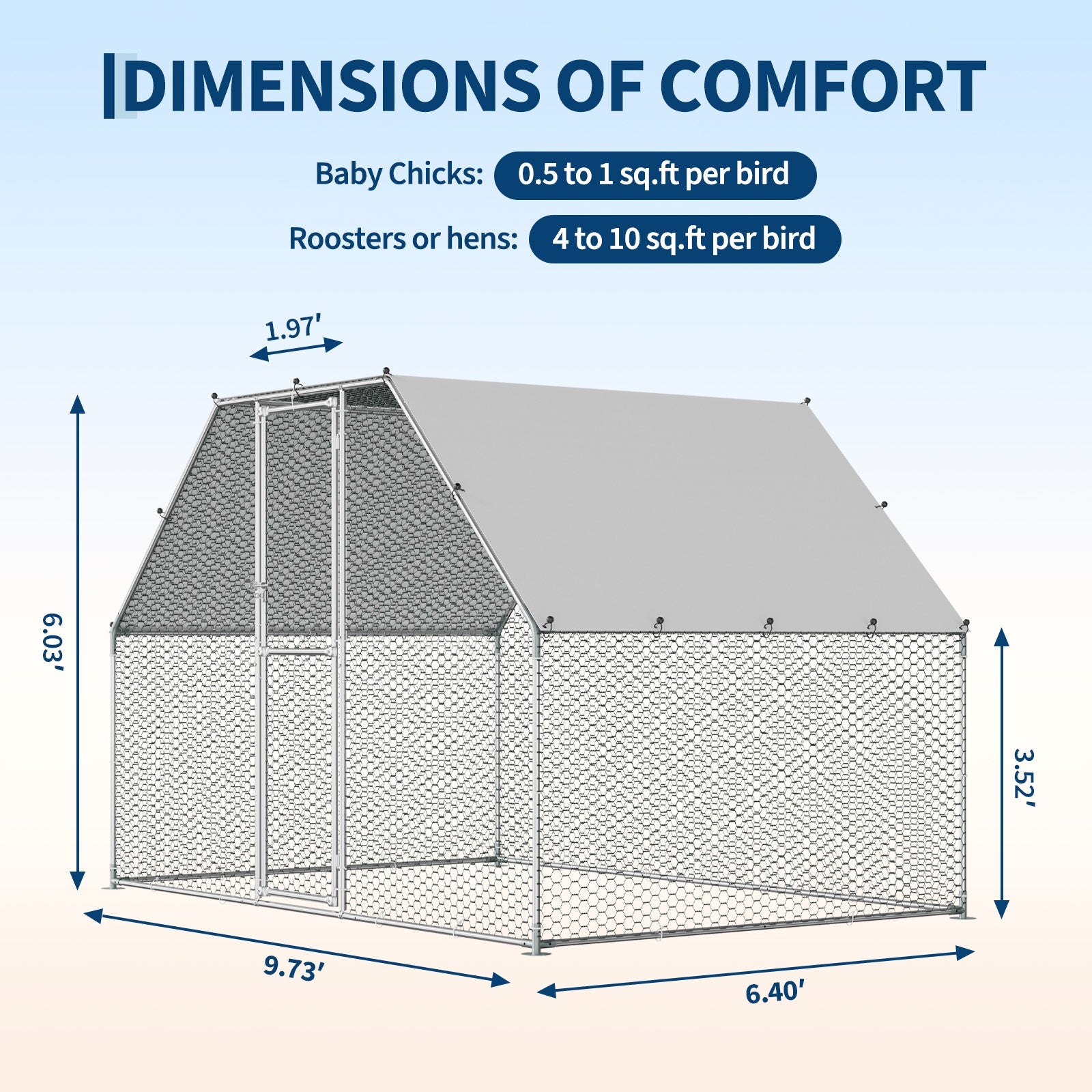 Garvee  9.73' x 6.40' x 6.03'  Spacious Metal Chicken Coop for 6-10 Chickens – Outdoor Walk-In Poultry Cage with Anti-UV Waterproof Cover – Durable Backyard Pen