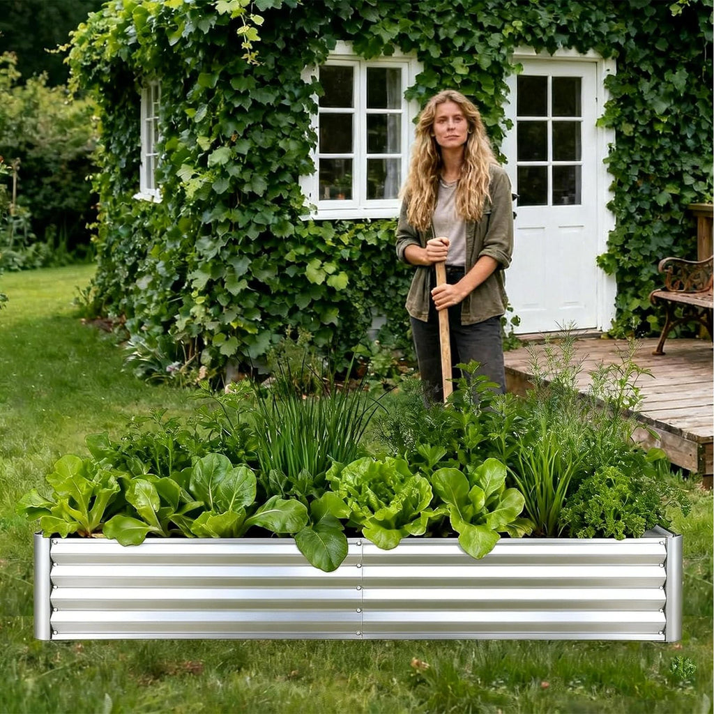 Garvee Raised Garden Beds, 2 Pack 6 x 1.5 x 1 ft Galvanized Metal Planter Boxes with 38.6 lbs Build, Rectangular Outdoor Containers for Vegetables, Herbs & Flowers, Silver
