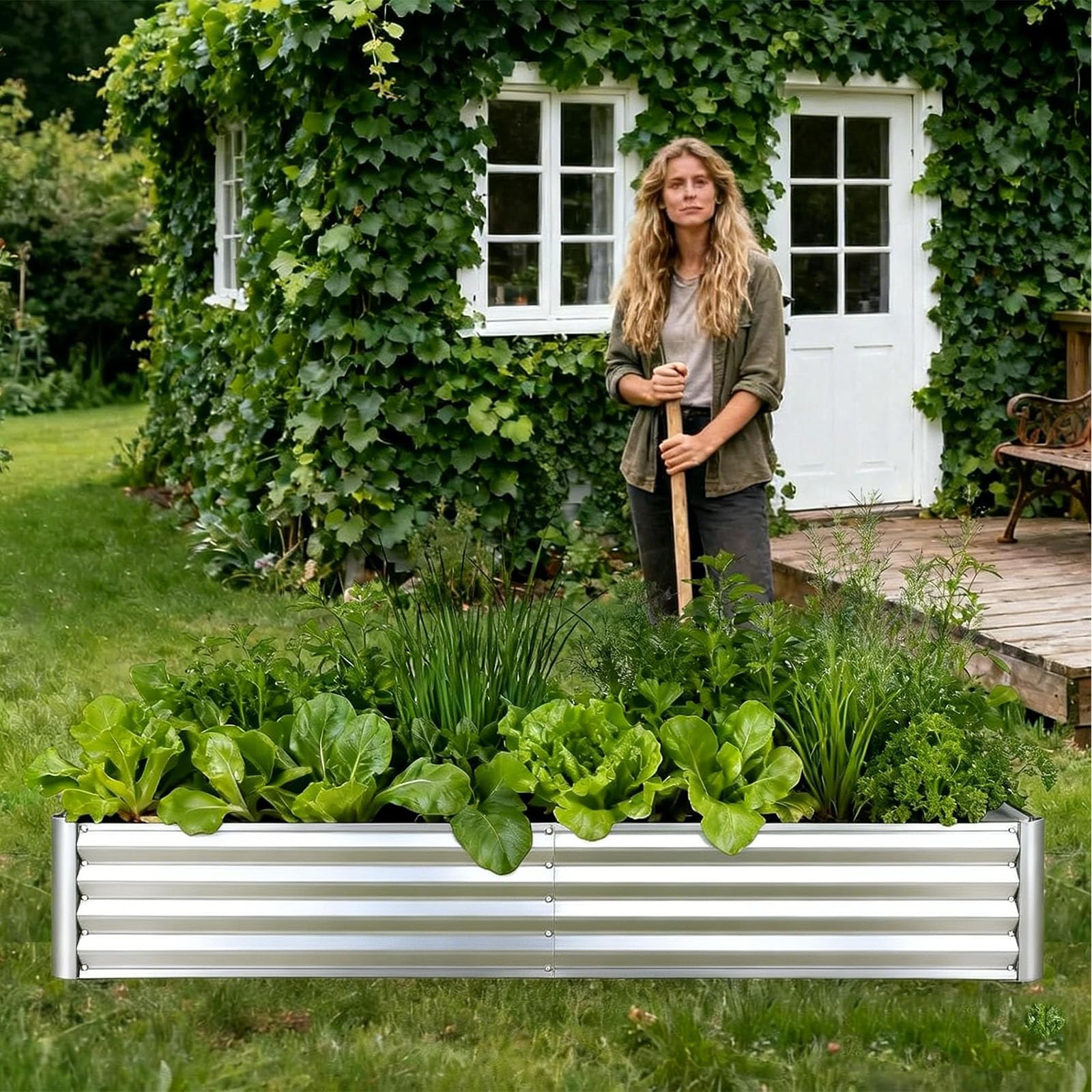 Garvee Raised Garden Beds, 2 Pack 6 x 1.5 x 1 ft Galvanized Metal Planter Boxes with 38.6 lbs Build, Rectangular Outdoor Containers for Vegetables, Herbs & Flowers, Silver