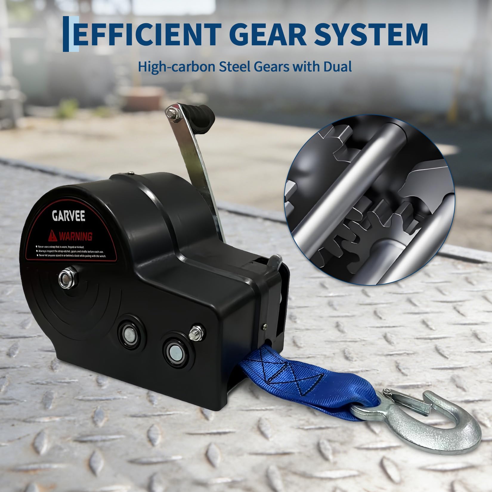 Garvee 3500lbs Heavy Duty Boat Trailer Winch with 33ft Strap, 4:1/8:1 Gear Ratio Hand Winch, Portable Hand Crank Winch for Towing Pulling Boat Trailer Truck RV ATV Jet Ski & Off-Road Recovery, Blue
