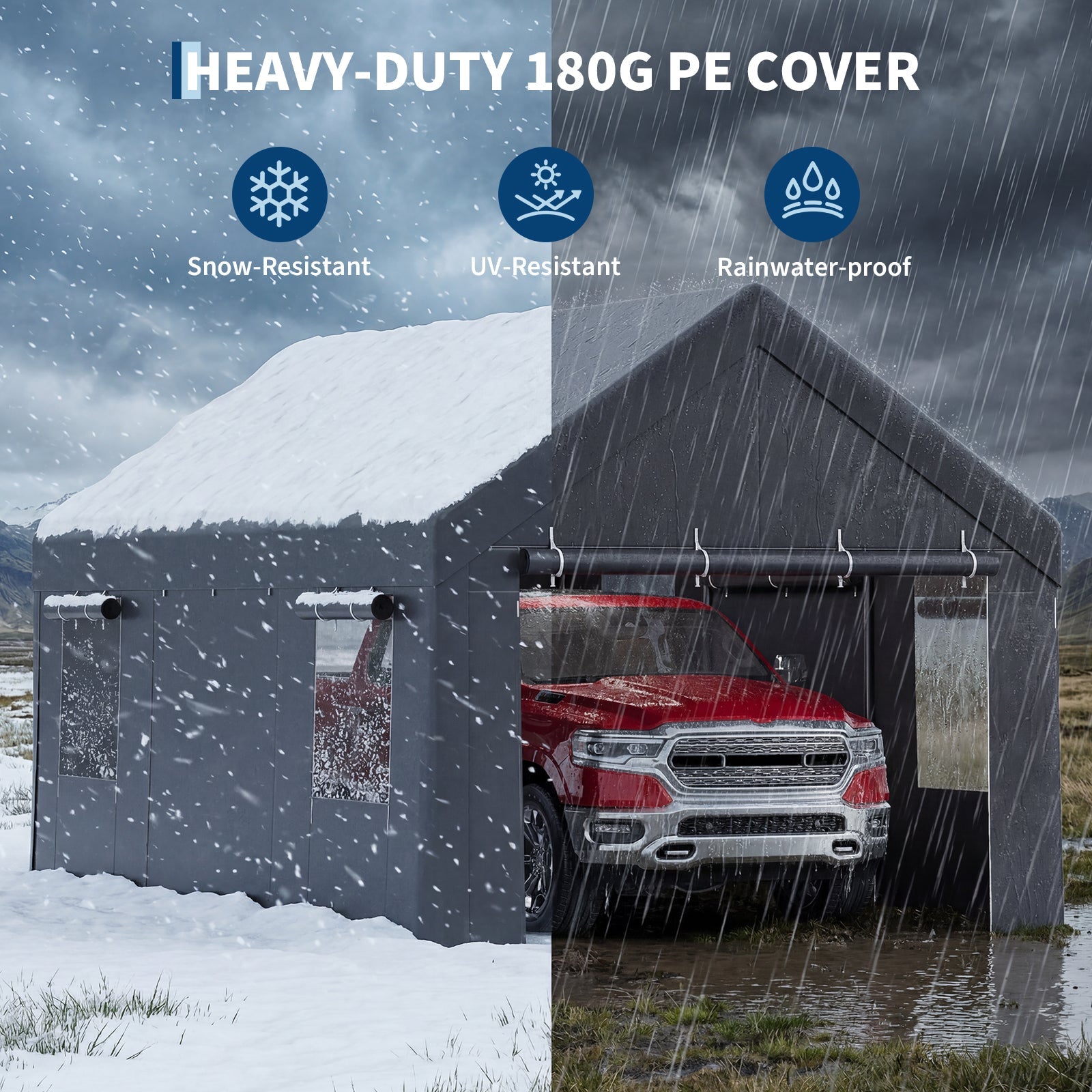 Garvee 10' x 20' Portable Carport, 4 Roll-Up Doors, 4 Vent Windows, Waterproof PE Cover, Galvanized Steel Frame for Cars, Trucks & Boats, Gray