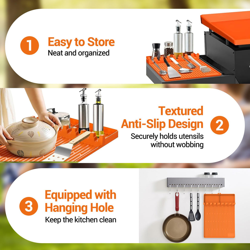 Garvee 2-Pack Orange Silicone Griddle Cover & Accessories Set - 36 inch Griddle Mat and 16 inch Non-Stick Grill Protector - Thick, Reusable Food-Grade Silicone for Blackstone & Grills - Dirt & Rust Protectio