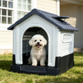Garvee Small Dog House Outdoor with Air Vents and Elevated Floor for Puppy, Plastic Waterproof Doghouse Sloping Roof, Easy Clean and Assemble, Gray 25.2''D×19.3''W×26''H