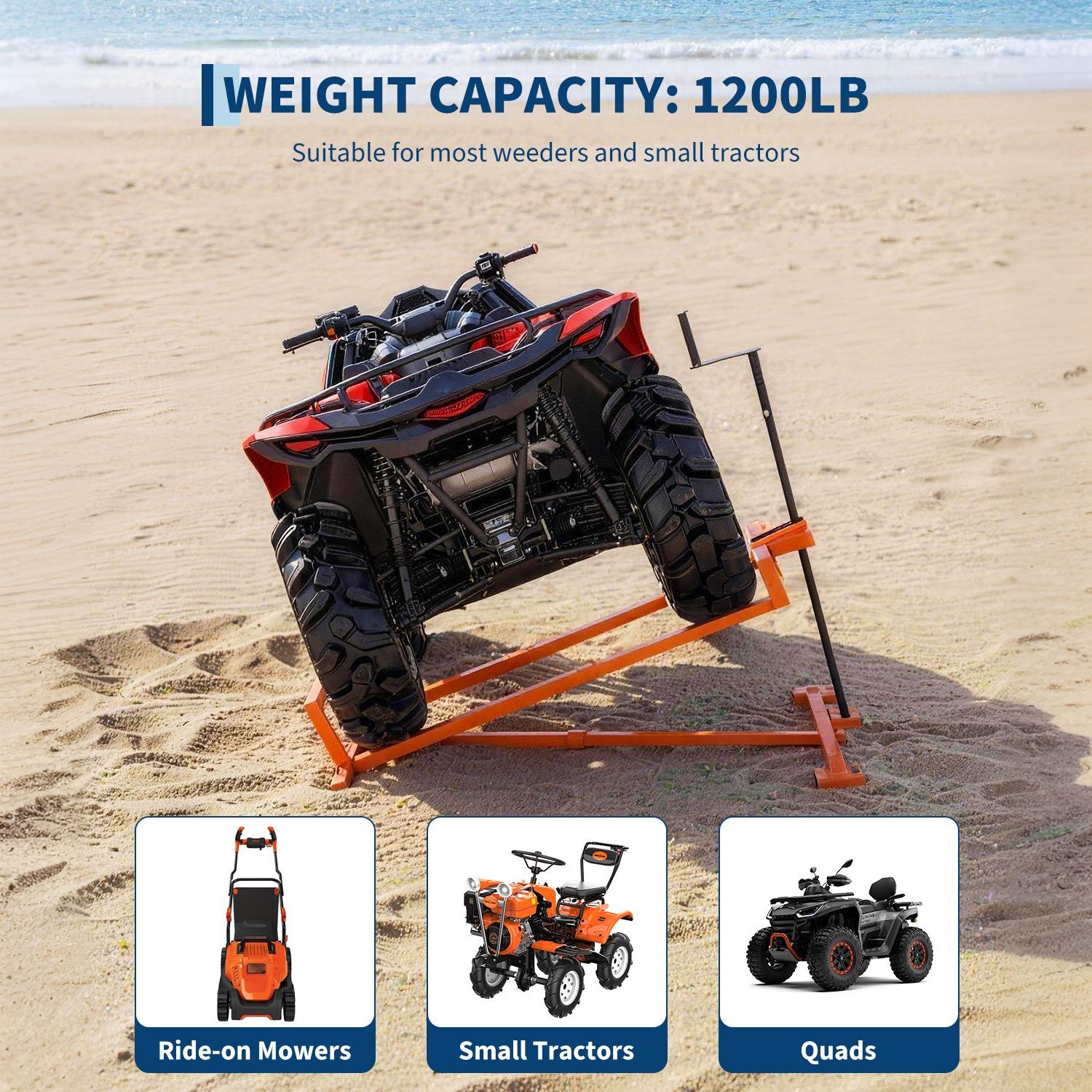 uty Lawn Mower Lift Jack – Collapsible & Telescopic, Quick Setup for Zero Turn & Riding Mowers – Crank & Power Tool Handle – Anti-Slip Base – Orange