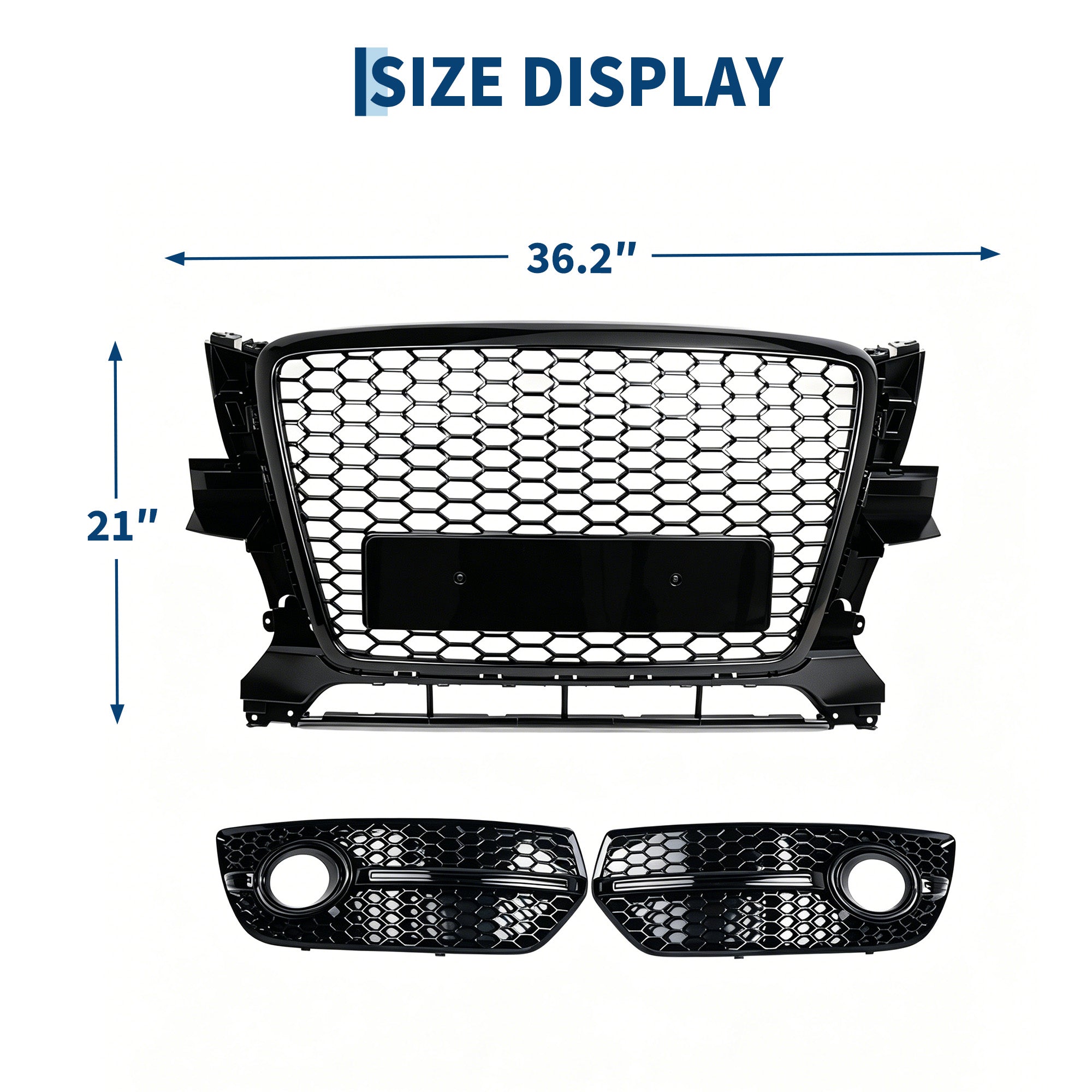 Garvee Sporty Honeycomb Front Center Grille with Fog Light Bezels for Audi Q5 2009-2012 – Glossy Black ABS – Bumper Guard – No Logo – Lightweight, Durable – Professional Installation – Color: Bright Black