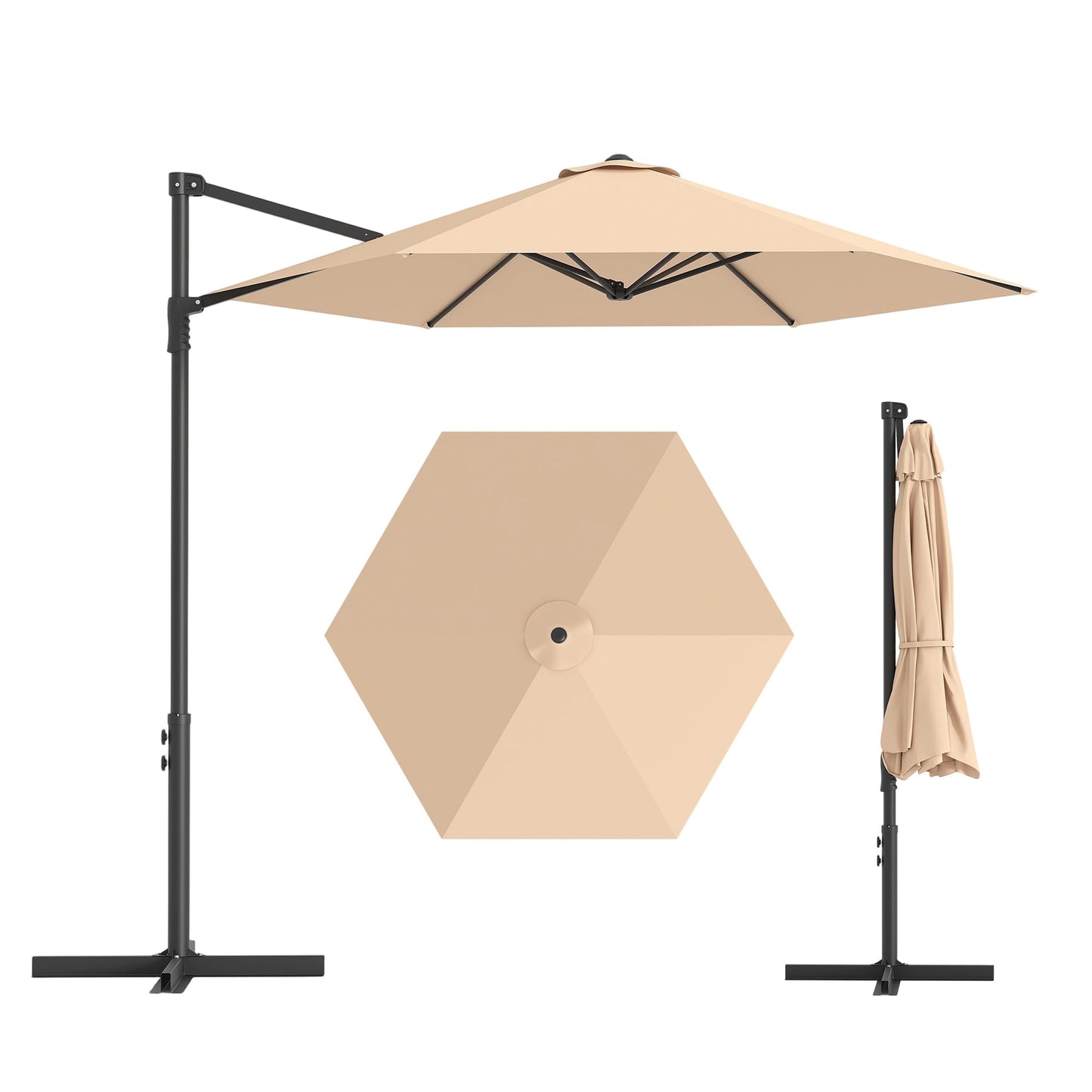 Garvee Cantilever Patio Umbrella, 9 FT Khaki Offset Sun Shade with UV-Resistant Vented Canopy for Deck, Backyard, Poolside and Balcony