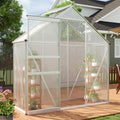 Garvee 6 x 3 FT Walk-In Greenhouse, 4 mm Twin-Wall Polycarbonate Panels, Aluminum Frame, Roof Vent, Sliding Door & Rain Gutters, Silver