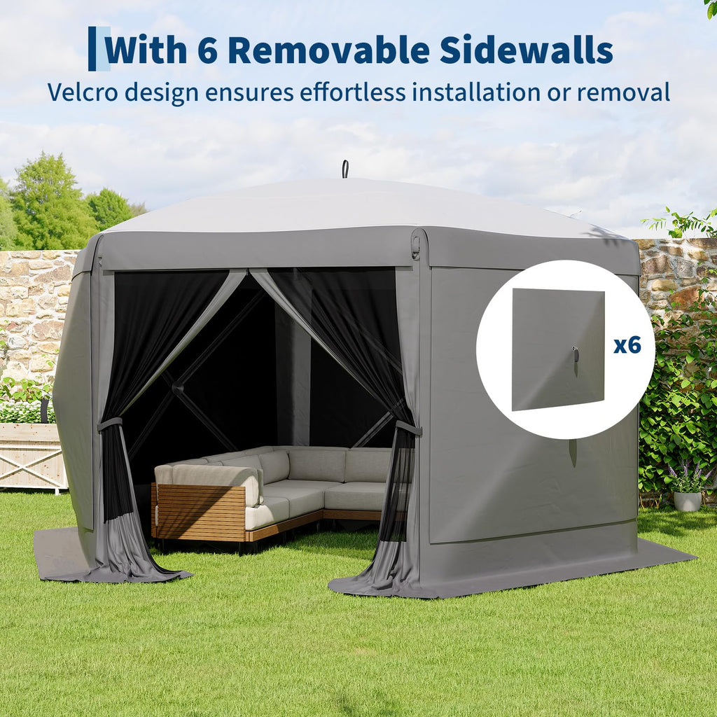 Garvee 13 × 13 ft Screen Tent, Instant Pop-Up Outdoor Canopy with 6 Removable Wind Panels, Mesh Walls & Carry Bag for Camping, Backyard and Patio, Grey