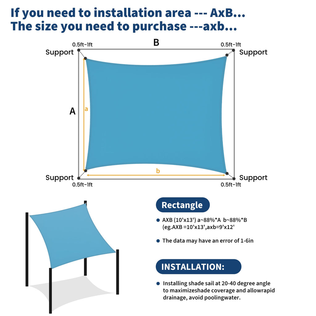 Garvee Sun Shade Sail 10' x 13' Rectangle Charcoal UV Block Sunshade for Backyard Yard Deck Patio Garden Outdoor Activities and Facility