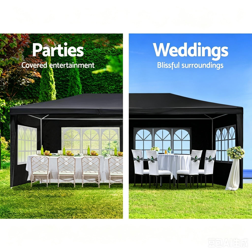 Garvee 10' × 30' Outdoor Party Tent with 5 Removable Sidewalls, Waterproof Canopy, Wedding Gazebo for Backyard, Patio, BBQ and Events, Black