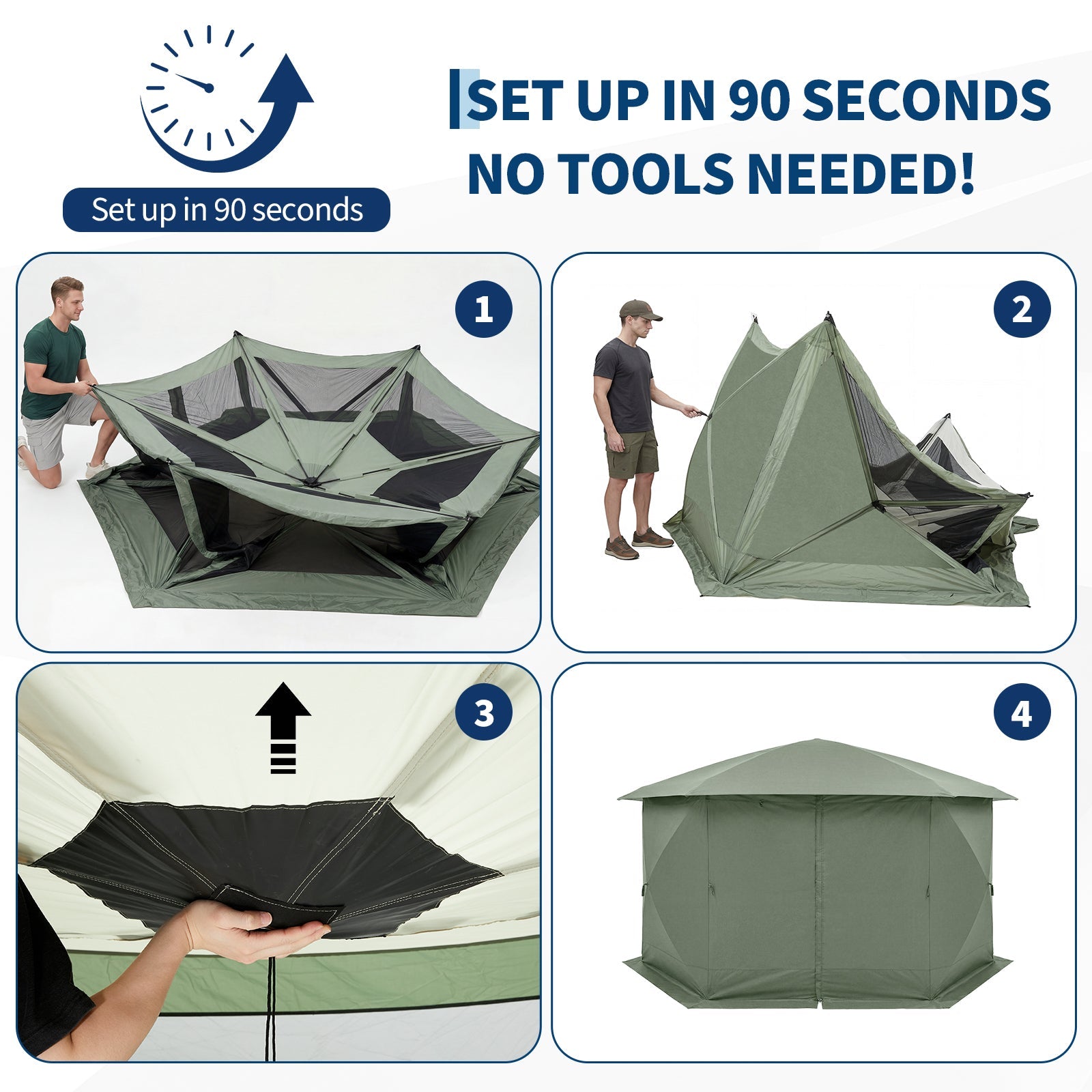 Garvee Screen Gazebo Tent, 13 x 13 FT 6-Sided Canopy for 8-10 People with 7.5 FT Height, Removable Wind Cloth and Carry Bag for Backyard Camping, Green and Gray