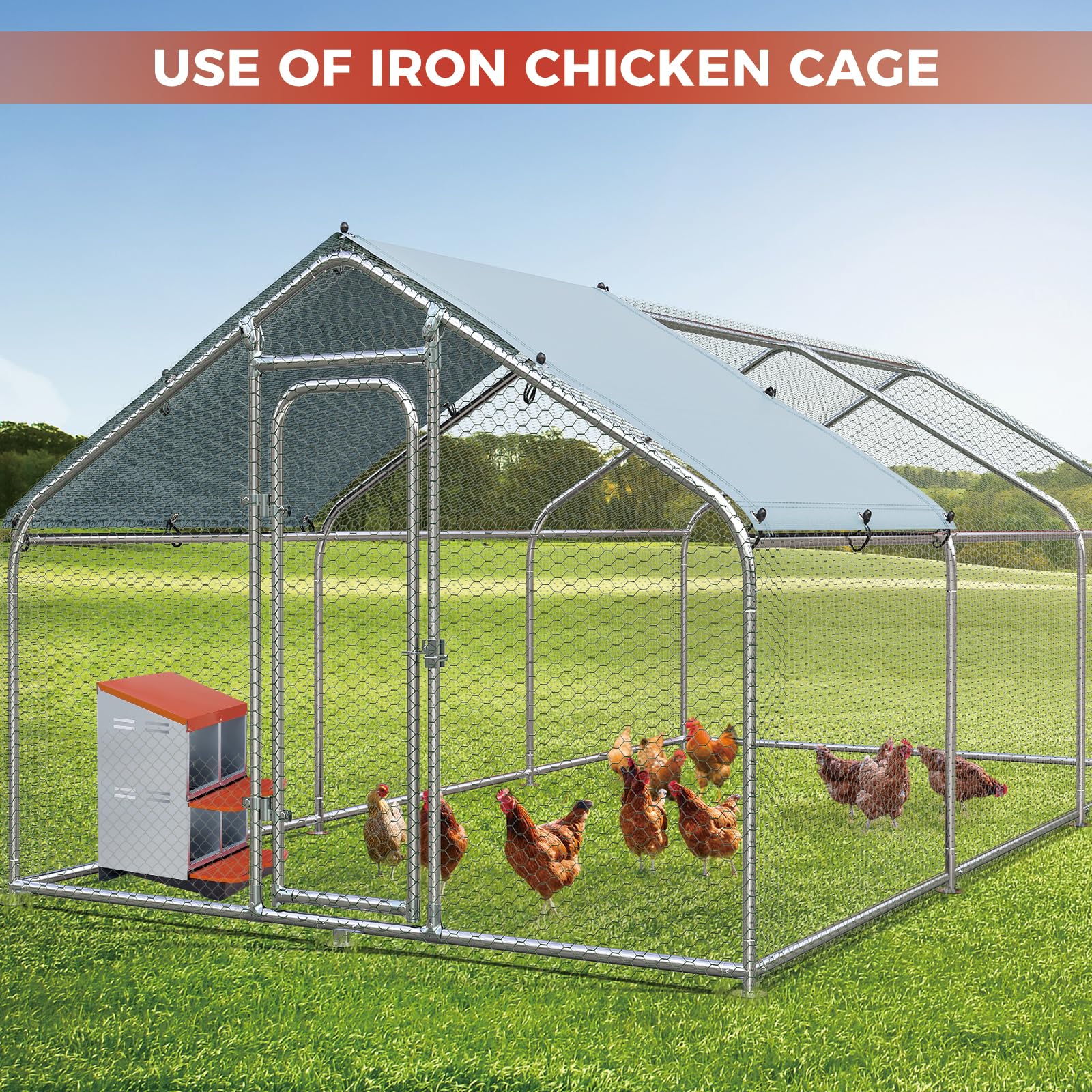 Garvee 4-Compartment 2-Tier Chicken Nesting Box – Roll-Away Tray & Support Stand, Orange
