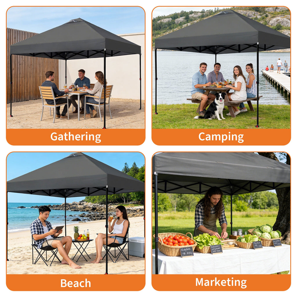 Garvee Pop Up Canopy Tent for Parties and Outdoor Events, 10 × 10 FT One-Push Shelter with 4 Sandbags, 8 Stakes, 4 Ropes and Wheeled Bag, Gray
