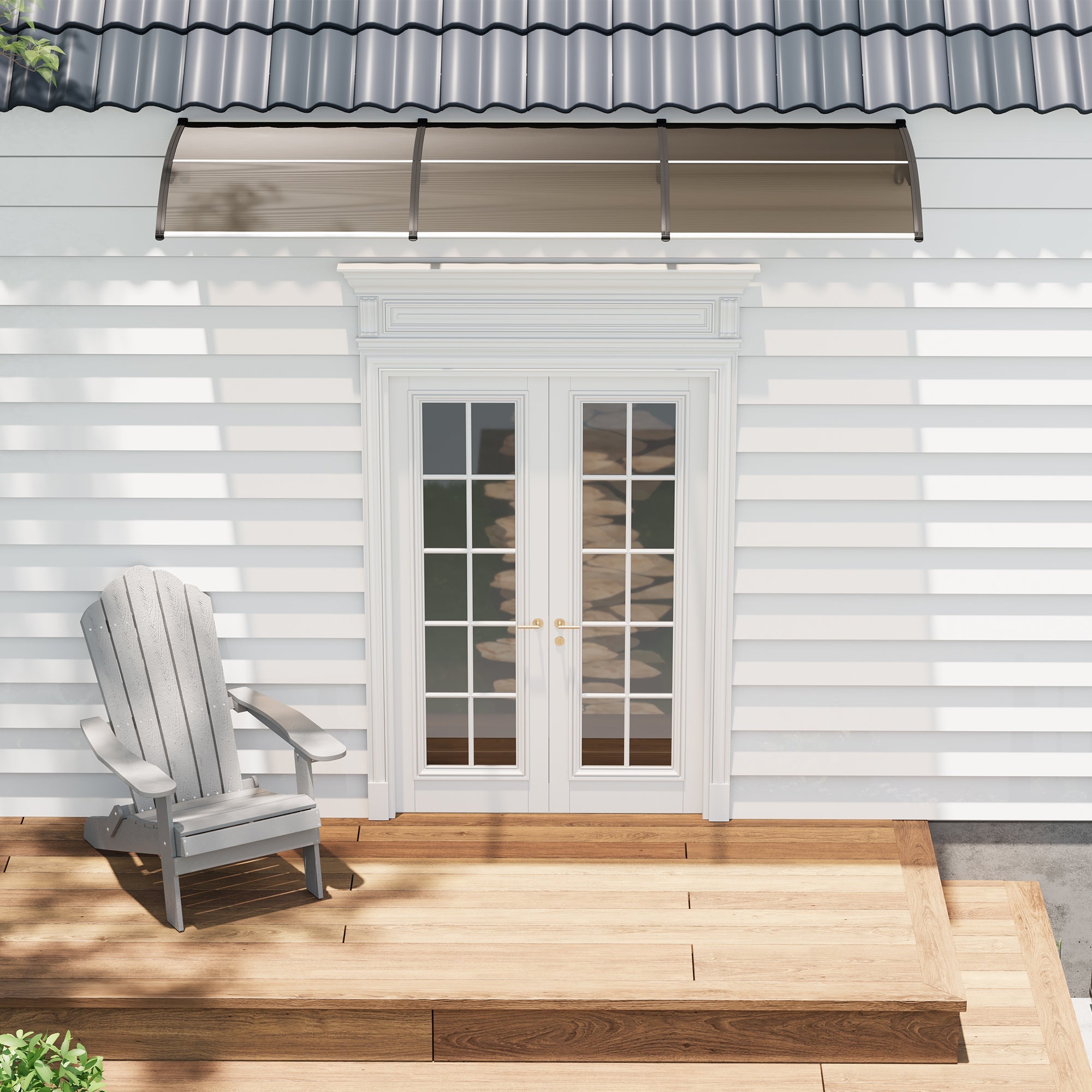 Garvee 40" X 120" Heavy-Duty Outdoor Door Awning Canopy - Polycarbonate Cover, UV/Rain/Snow/Sun Protection, Plastic Steel Brackets, Brown Shelter