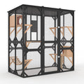 Garvee 70" Large Catio with Window Access, Outdoor Walk-in Cat Enclosure for Cats, Wooden Cat Patio with Asphalt Roof, Platforms, Scratch Post, Bridge & Condo Black