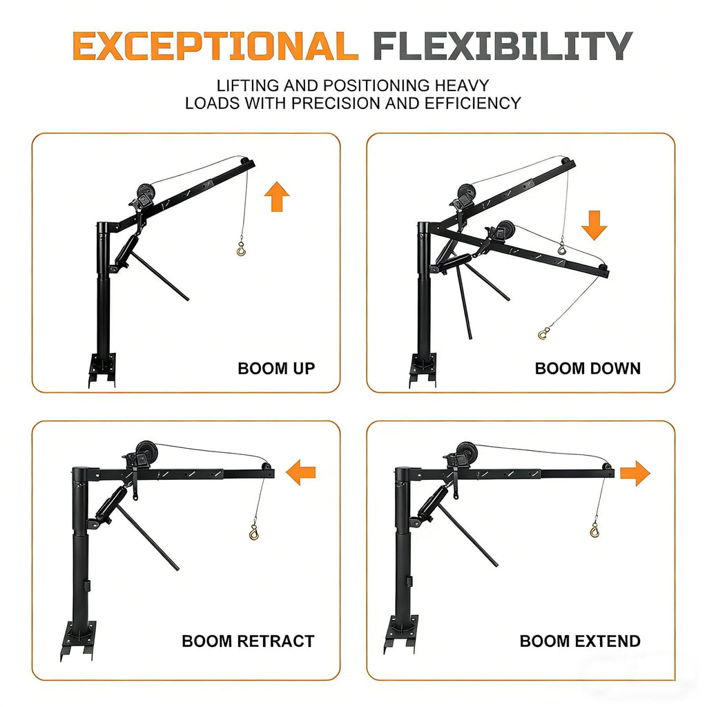 Garvee Pickup Truck Crane, 1000 lbs Capacity Hydraulic Hoist with 360° Swivel, Solid Steel Construction, and Adjustable Boom for Heavy-Duty Industrial Lifting, Black