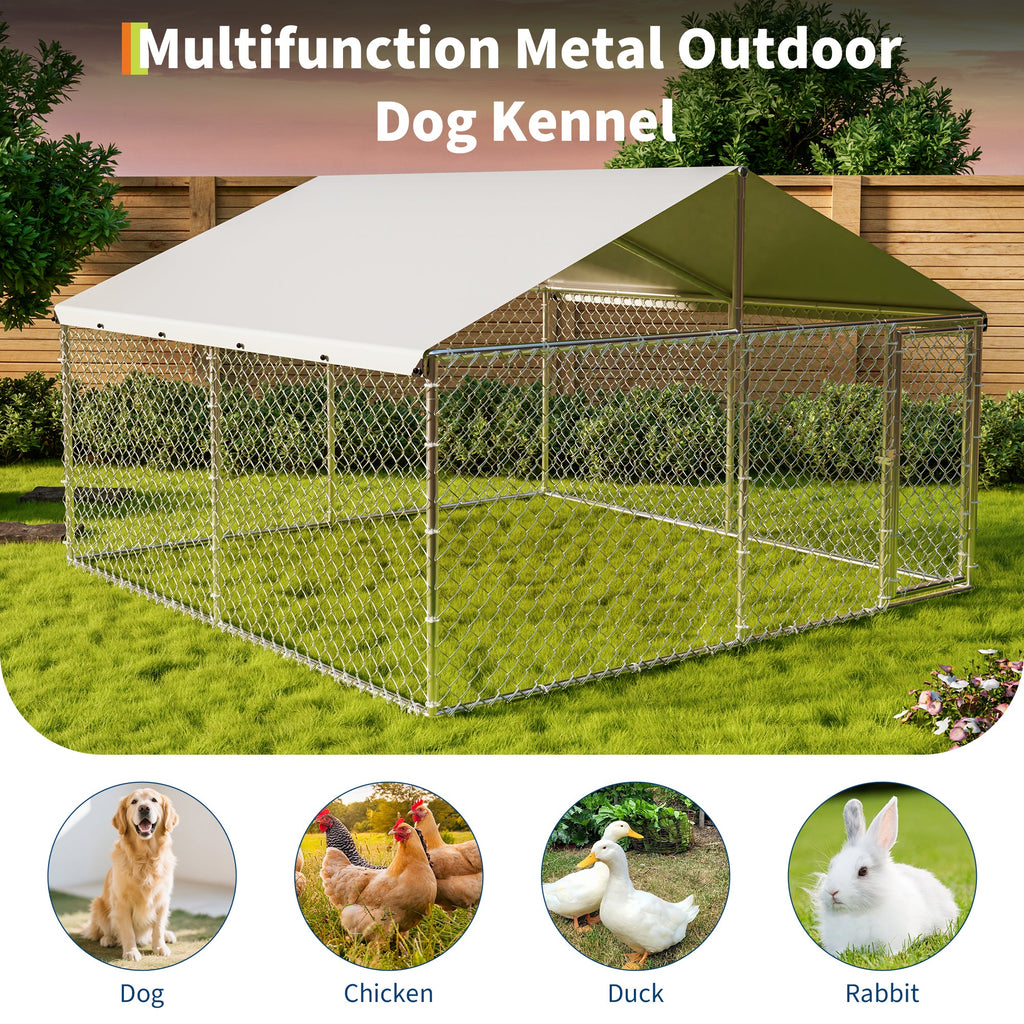 Garvee Large Outdoor Dog Kennel with Waterproof & UV-Resistant Cover, Galvanized Chain Link Dog Run, Heavy Duty Pet House Pet Playpen for Outside Backyard Farm Use, 10x10x6ft