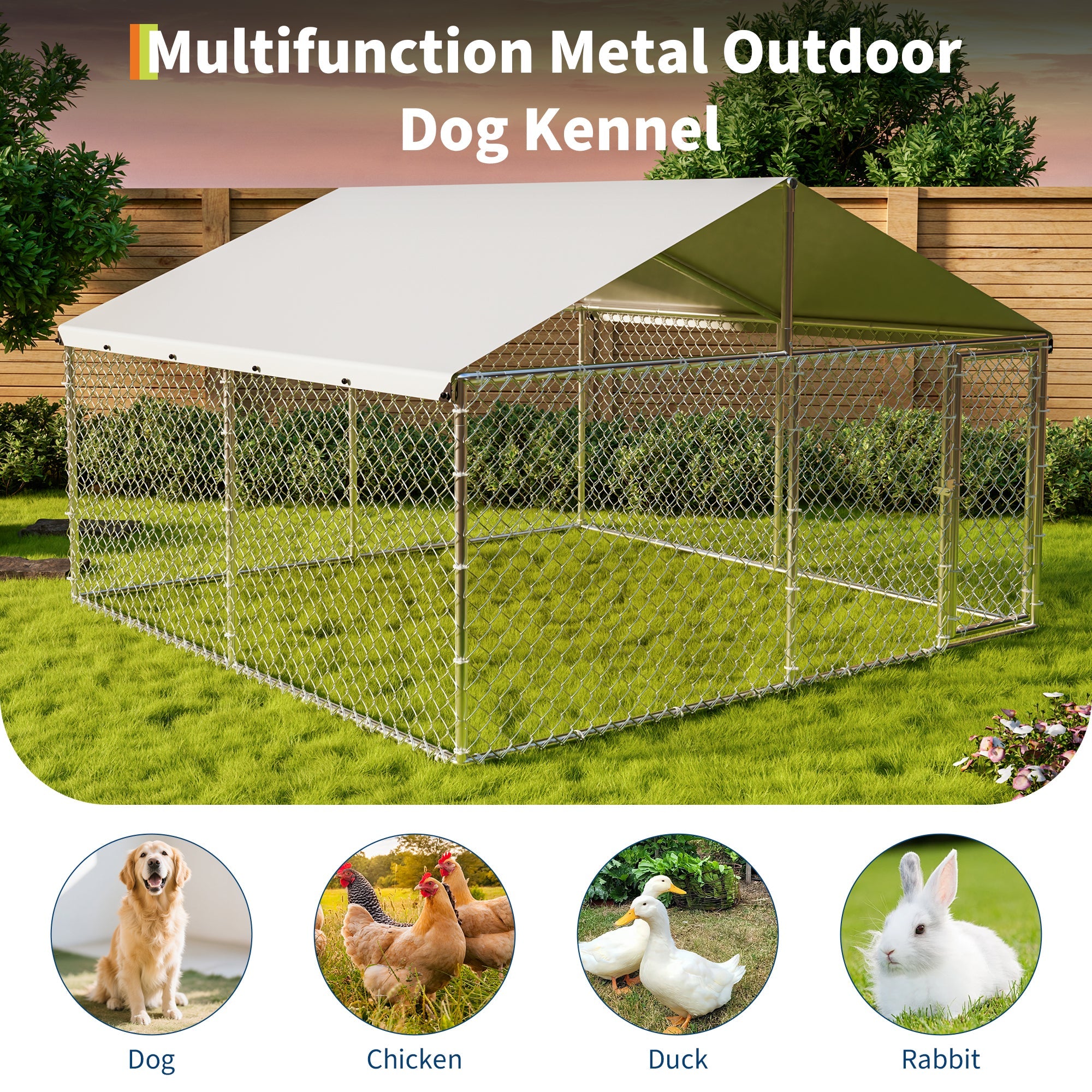 Garvee Large Outdoor Dog Kennel with Waterproof & UV-Resistant Cover, Galvanized Chain Link Dog Run, Heavy Duty Pet House Pet Playpen for Outside Backyard Farm Use, 10x10x6ft