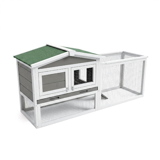 Garvee Large 2-Story Wooden Small Animal Cage for Rabbits, Guinea Pigs & Chickens - Weatherproof Indoor Outdoor Hutch with Anti-Chew Metal Frame, Removable Wire Netting, Leak-Proof Pull-Out Tray, Gray