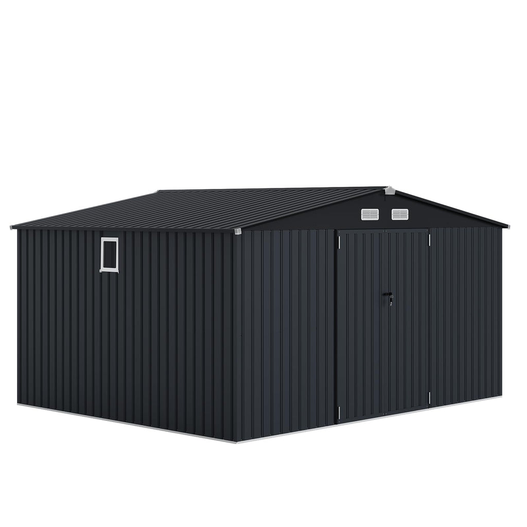 Garvee 10x12 ft Outdoor Storage Shed, Metal Garden Tool Shed with Updated Frame Structure, Lockable Doors and Windows, Ideal for Backyard Garden Patio Lawn , Dark Gray